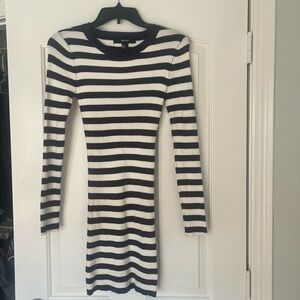 Forever 21 Black and White Striped Long Sleeve Dress
